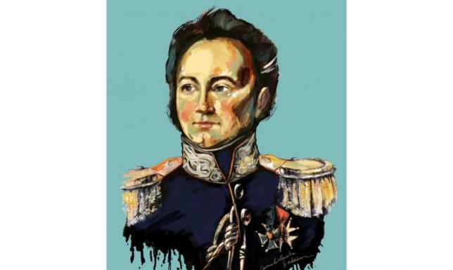 Mural przedstawiający portret gen. Ignacego Prądzyńskiego w Augustowie