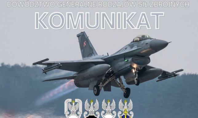 Planowe loty wojskowe z przekroczeniem bariery dźwięku - komunikat Dowództwa Generalnego Rodzajów Sił Zbrojnych