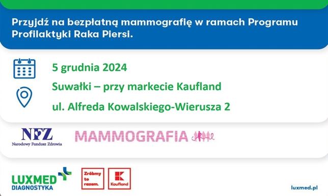 W grudniu bezpłatne badania mammograficzne