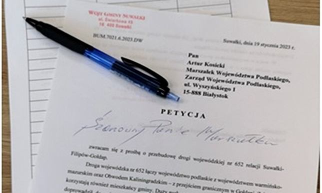 Petycja ws. przebudowy drogi Suwałki- Filipów-Gołdap petycja do Marszałka Województwa Podlaskiego w sprawie przebudowy drogi