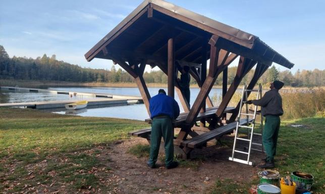 Osadzeni w Areszcie wykonują na terenie parku prace remontowe