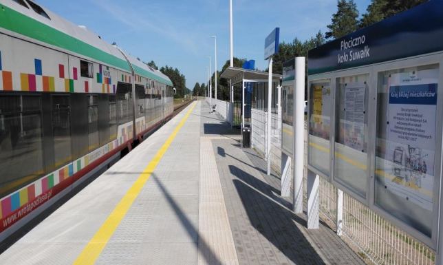 Przystanek kolejowy w Płocicznie po modernizacji briefing prasowy w sprawie postępu prac na linii Sokółka-Suwałki