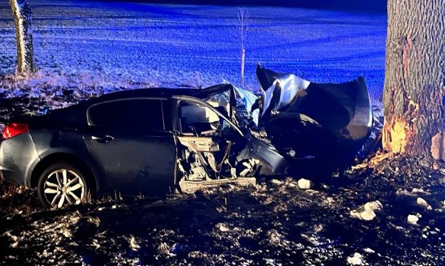 mieszkanka Olecka uderzyła w drzewo i poniosła śmierć na miejscu