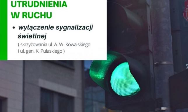 wyłączona sygnalizacja świetlna na skrzyżowaniu Pułaskiego z Kowalskiego
