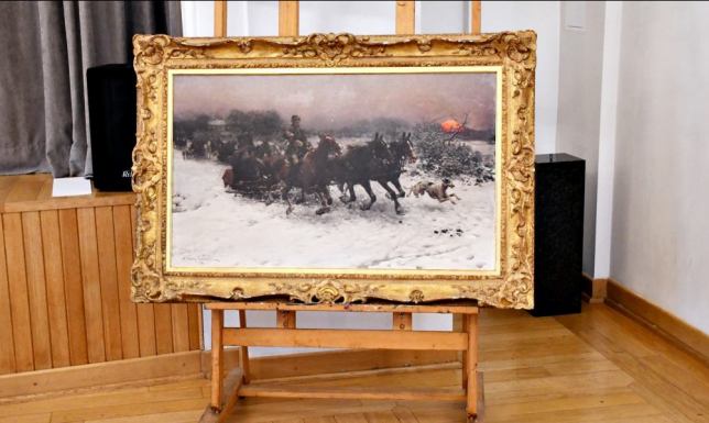 Prezentacja obrazu Alfreda Wierusza-Kowalskiego "Wieczorna sanna"